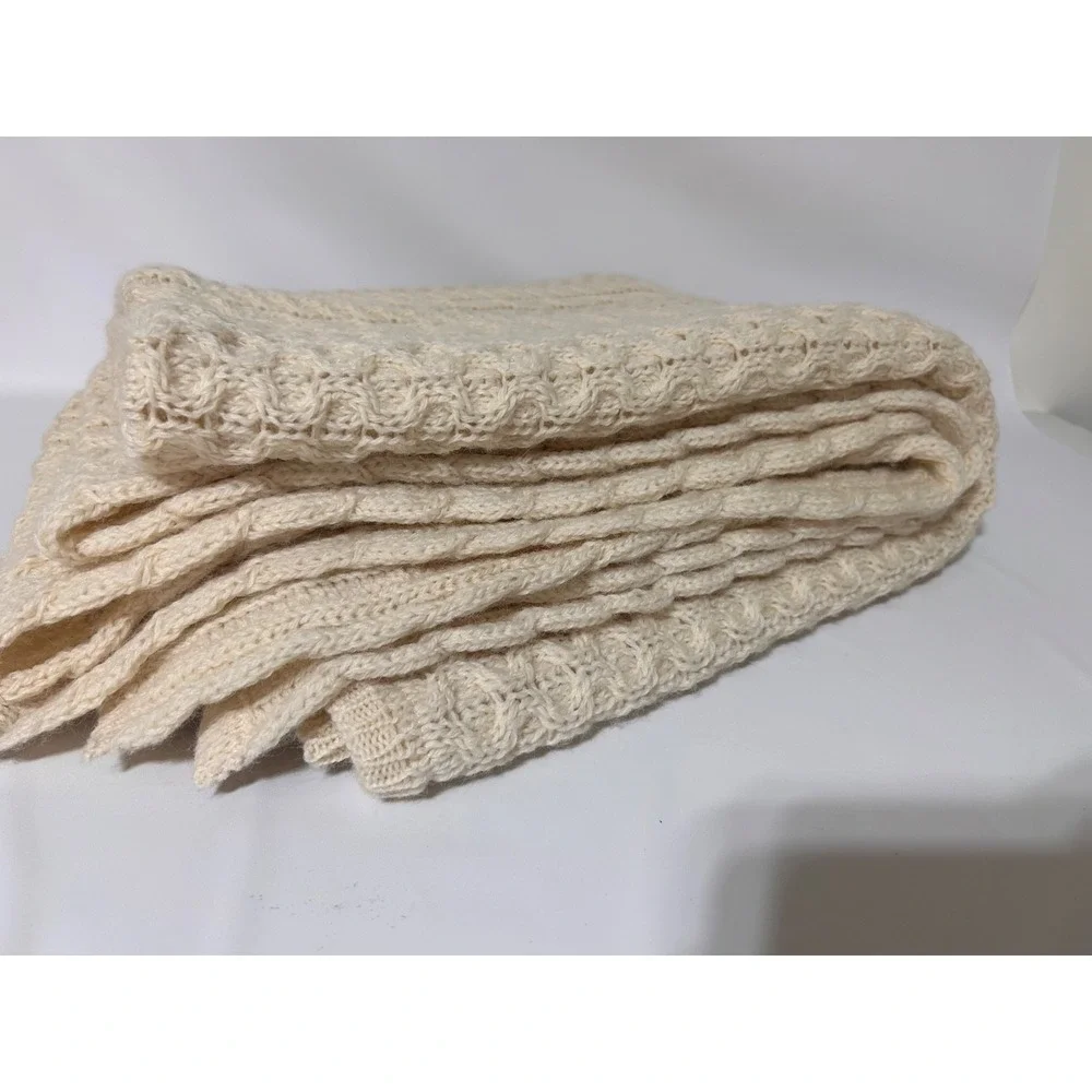 Aran Crafts 100% Wool Honeycomb Cream Throw Blanket Ireland 70